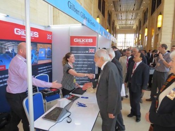 Lord David Puttnam visiting the stand of the UK turbine manufacturer Gilkes